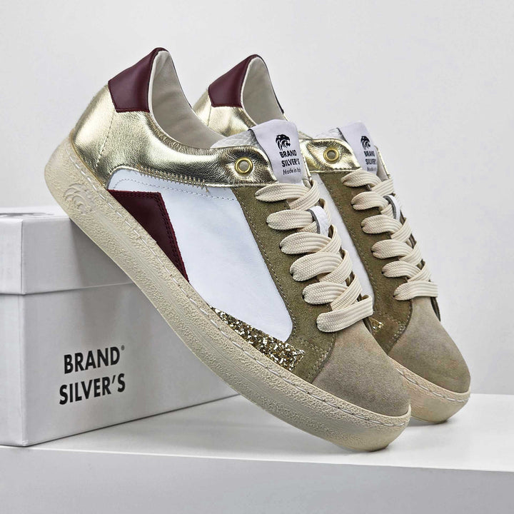 EVAN PELLE BIANCA BORDEAUX ORO