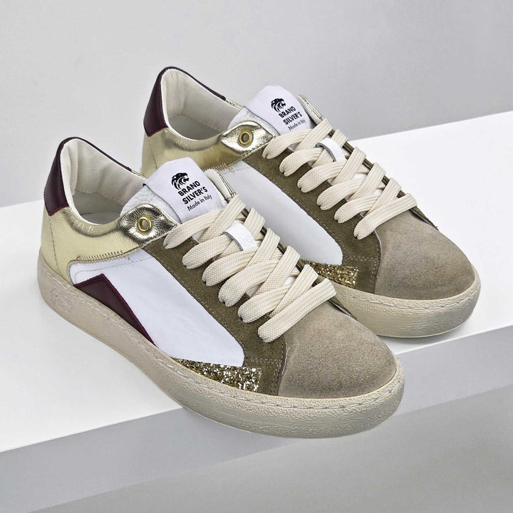 EVAN PELLE BIANCA BORDEAUX ORO