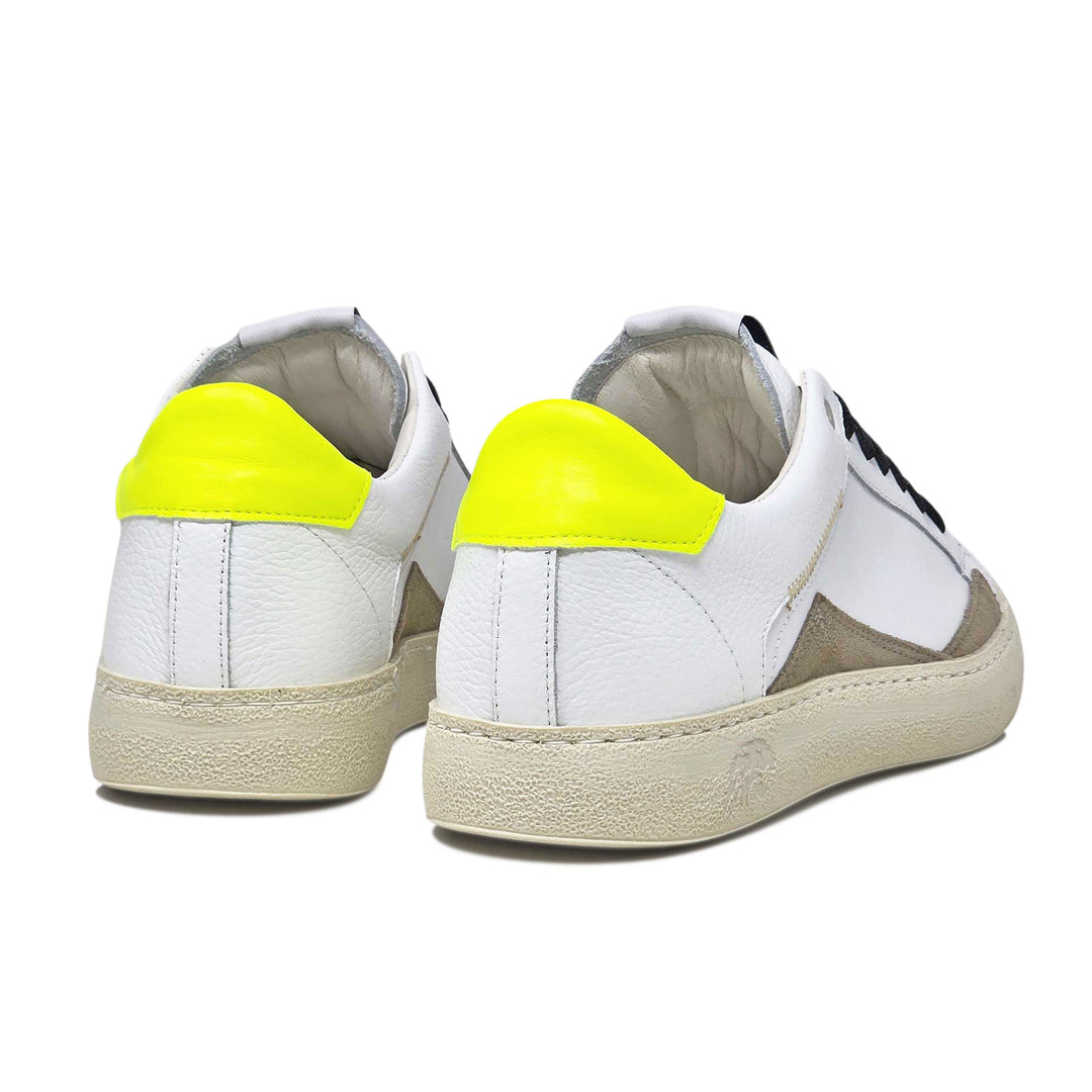 EVAN PELLE BIANCA CAMOSCIO TAUPE DETTAGLI GIALLO FLUO