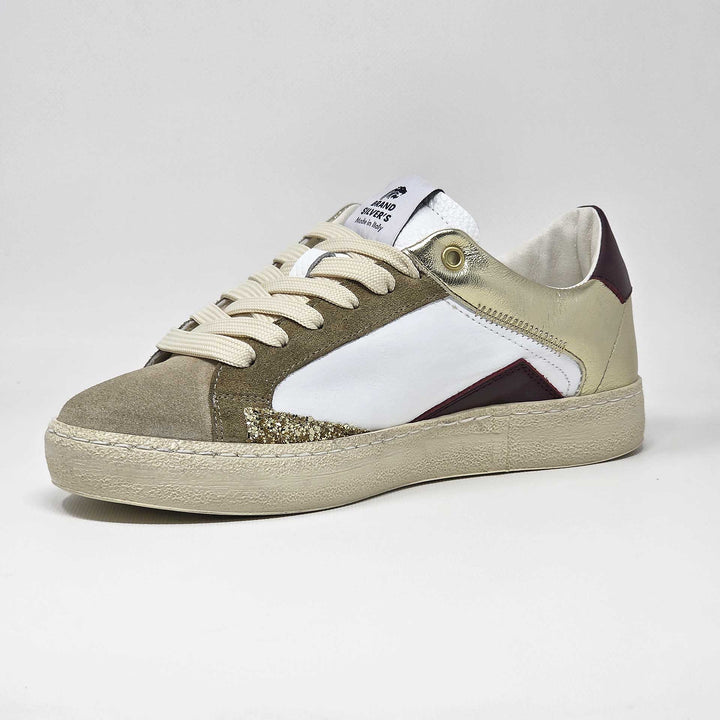 EVAN IN PELLE BIANCA BORDEAUX ORO