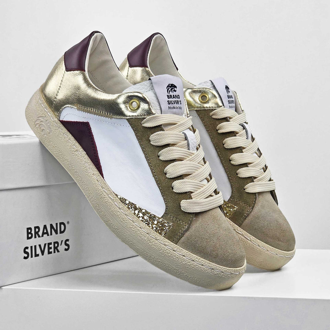 EVAN IN PELLE BIANCA BORDEAUX ORO