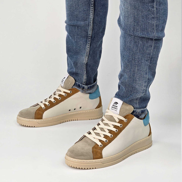 PAUL PELLE BEIGE CUOIO AZZURRO
