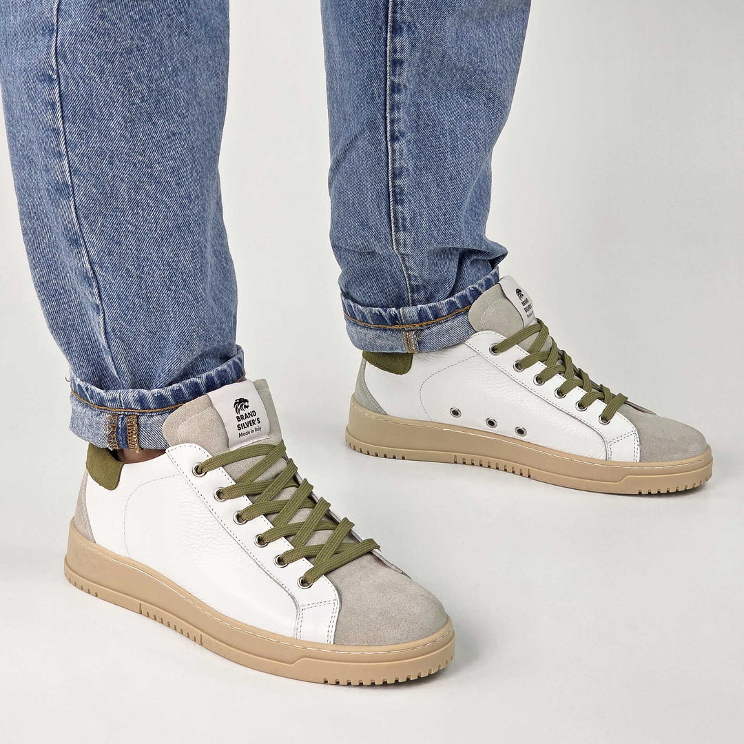PAUL PELLE BIANCO CAMOSCIO VERDE PESTO