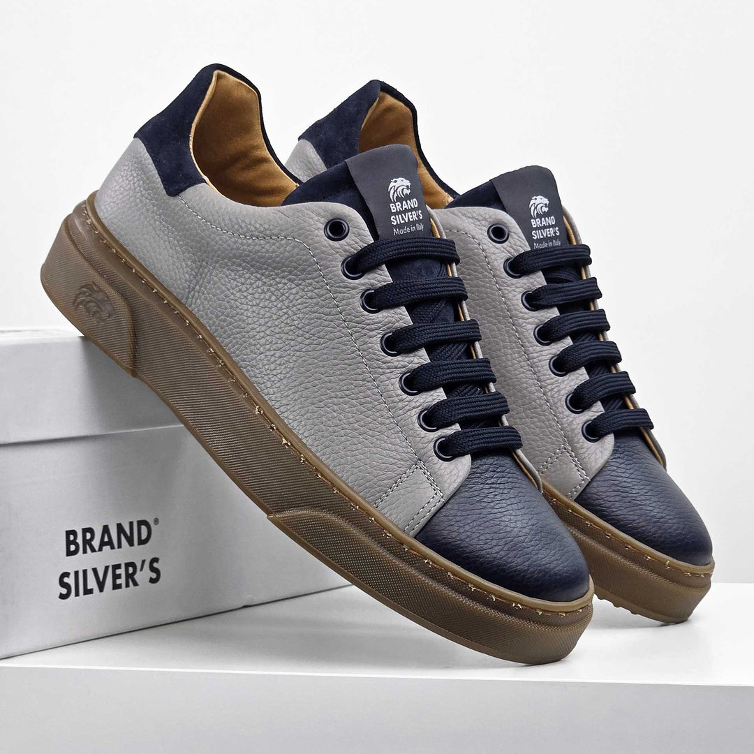 NEVADA IN PELLE GRIGIO BLU NAVY